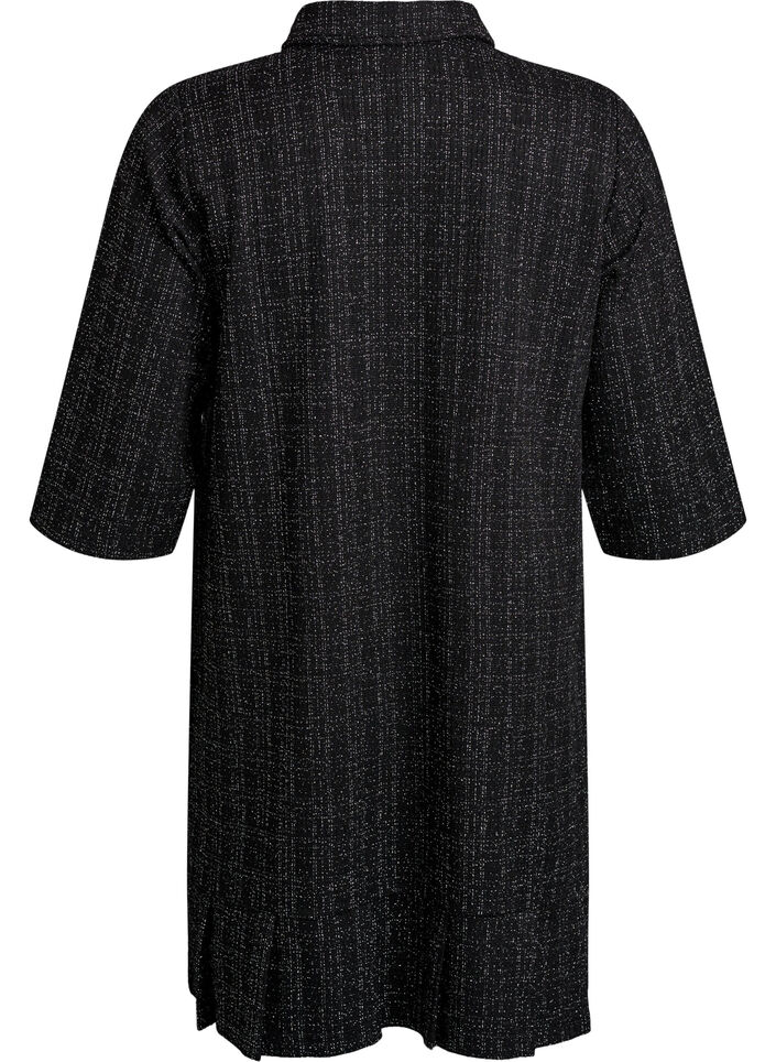 Kort kjole i boucl&eacute; med dekorative knapper, Sort, Packshot image number 1