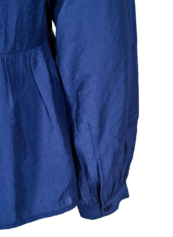 Bluse med sløjfe og lange ærmer, Blå, Packshot image number 3