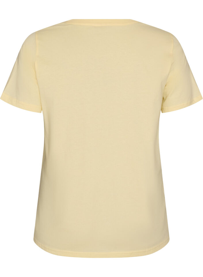 T-shirt i &oslash;kologisk bomuld med velourtekst, Gul, Packshot image number 1