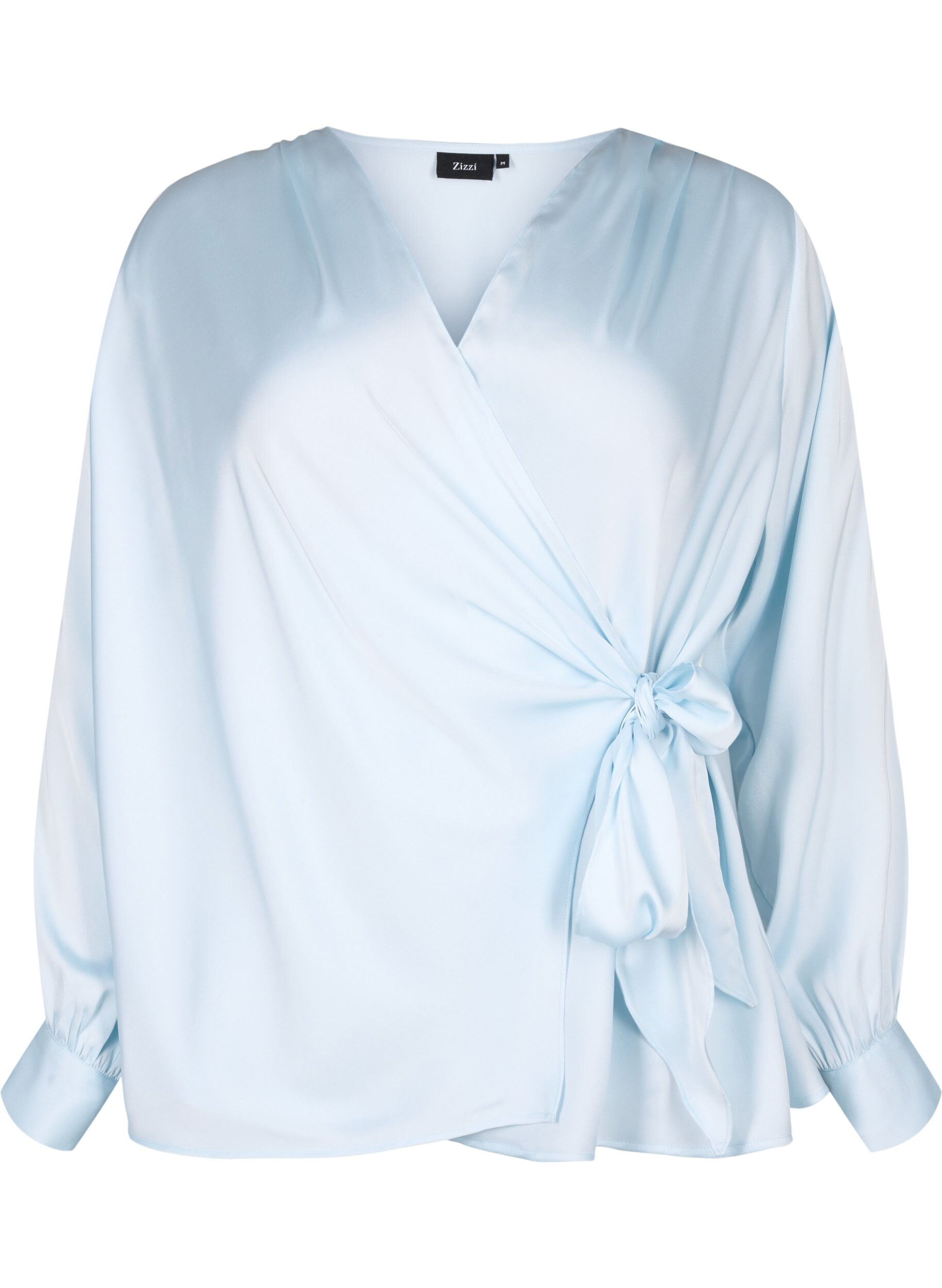 Zizzi Festbluse i satin med wrap, Delicate Blue, Packshot image number 0