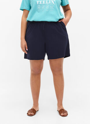 Bomulds shorts med lommer, Night Sky Solid, Model image number 1