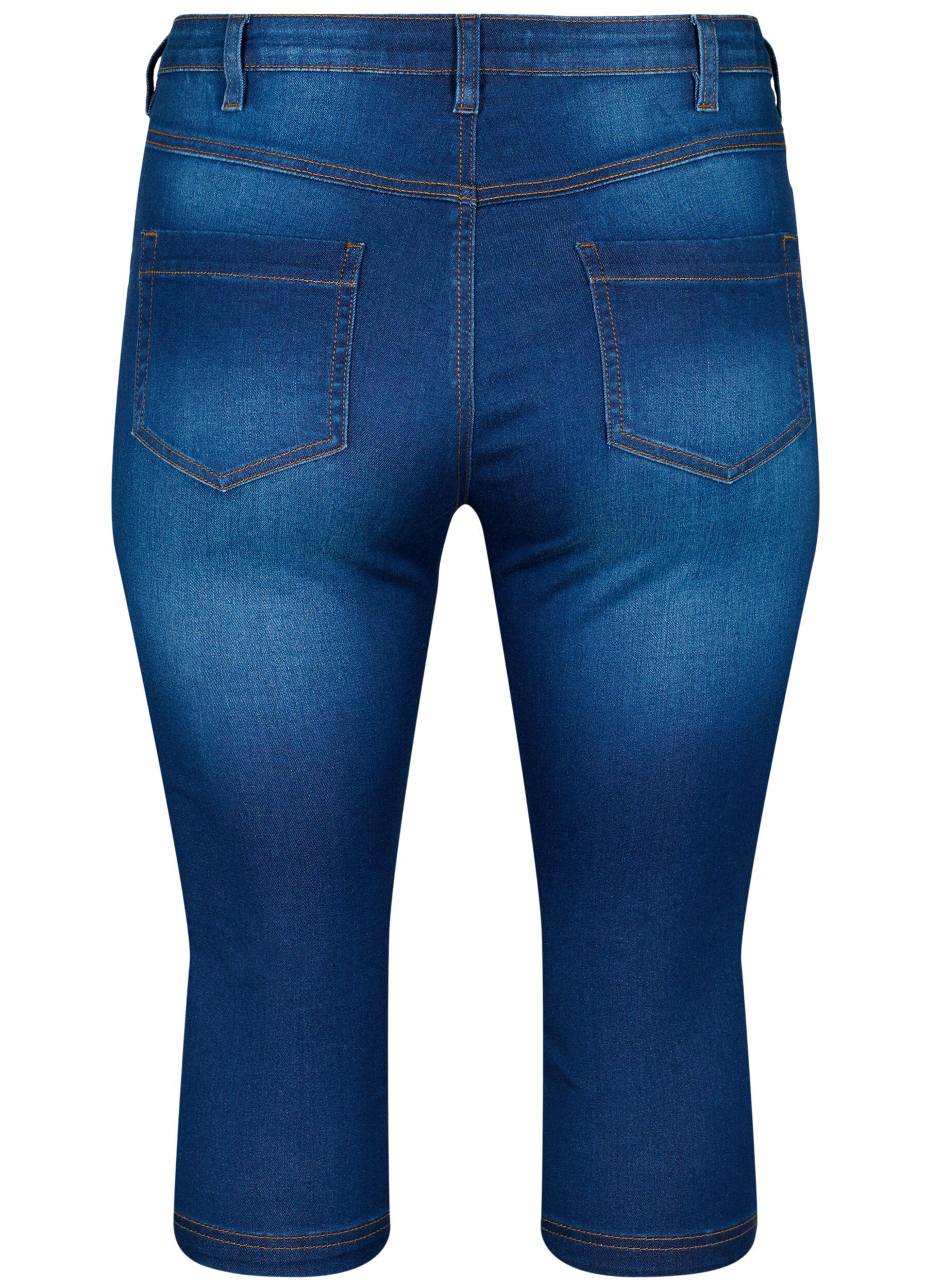 Zizzi H&oslash;jtaljede Amy capri jeans med super slim fit, Bl&aring;, Packshot image number 1