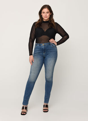 Højtaljede Amy jeans med super slim fit , Blue denim, Model image number 0