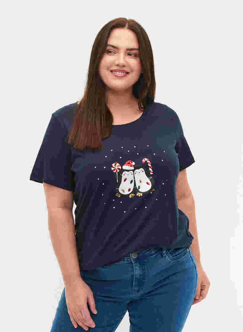 Jule t-shirt i bomuld, Navy Blazer Penguin, Model image number 0