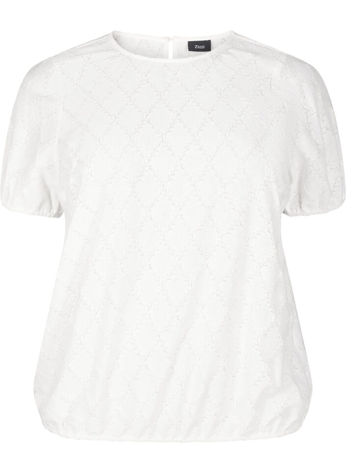Kortærmet bluse med struktureret mønster, Bright White, Packshot image number 0