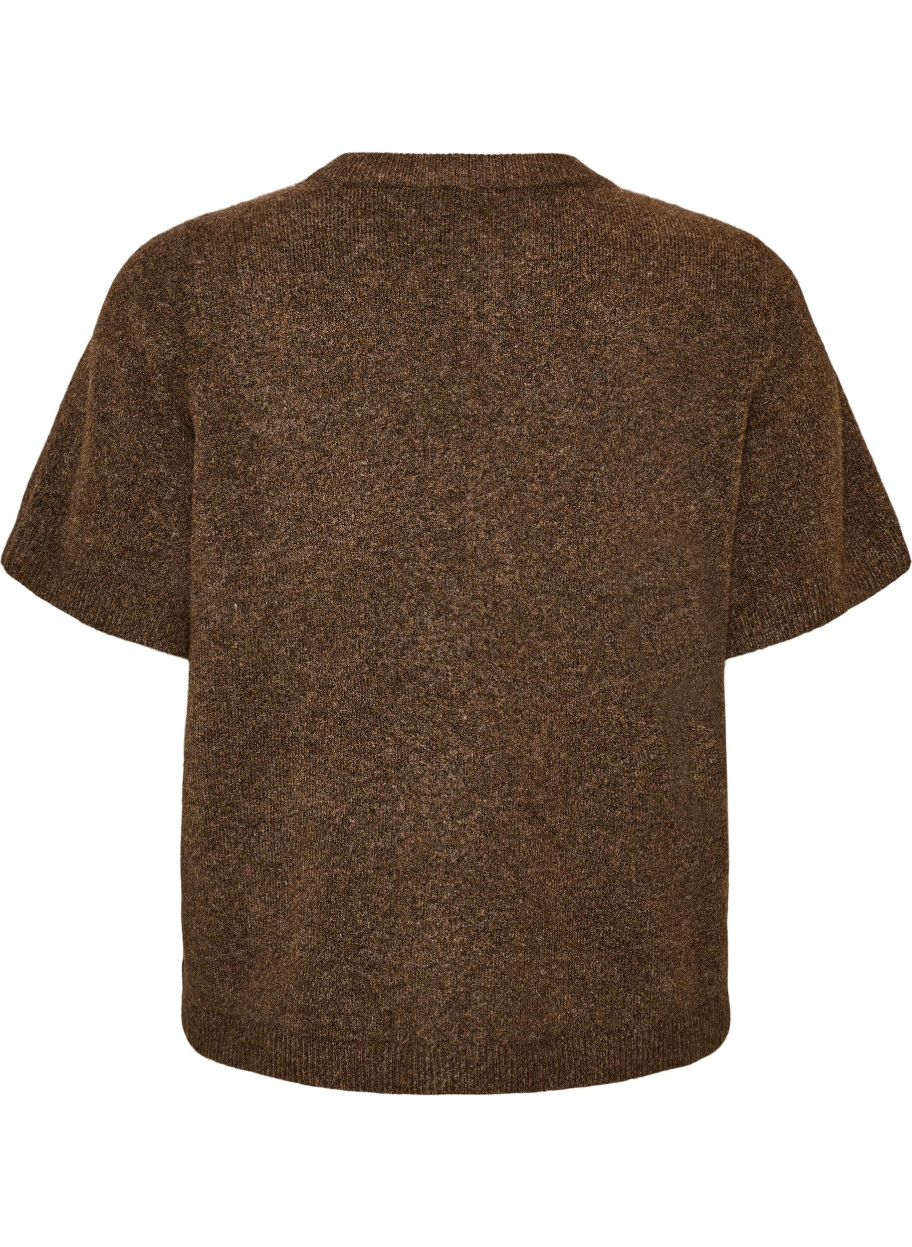 ZizziStrik cardigan med korte &aelig;rmer, Brun, Packshot image number 1