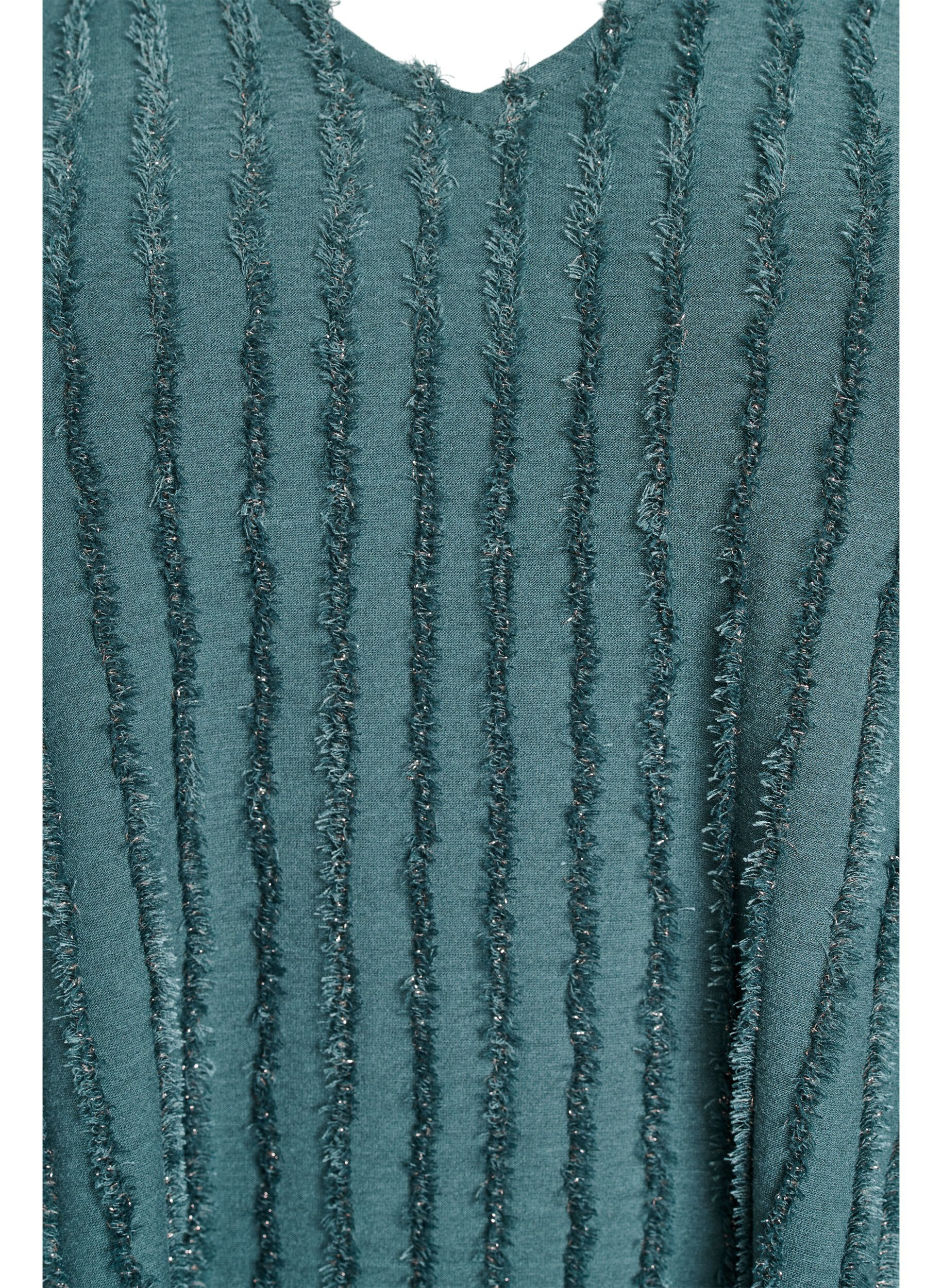 Zizzi Bluse med korte &aelig;rmer og stribet struktur, Gr&oslash;n, Packshot image number 2