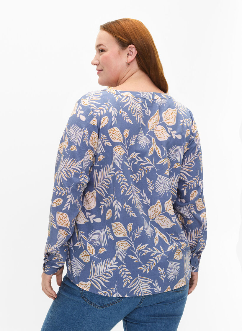 FLASH - Langærmet bluse med print, Delft AOP, Model image number 1