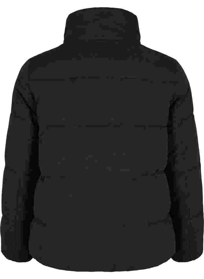 Kort vinterjakke med lynlås og høj halskrave, Black, Packshot image number 1