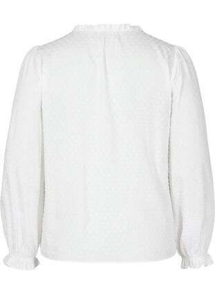 Langærmet bluse med smock- og flæsedetaljer, Bright White, Packshot image number 1