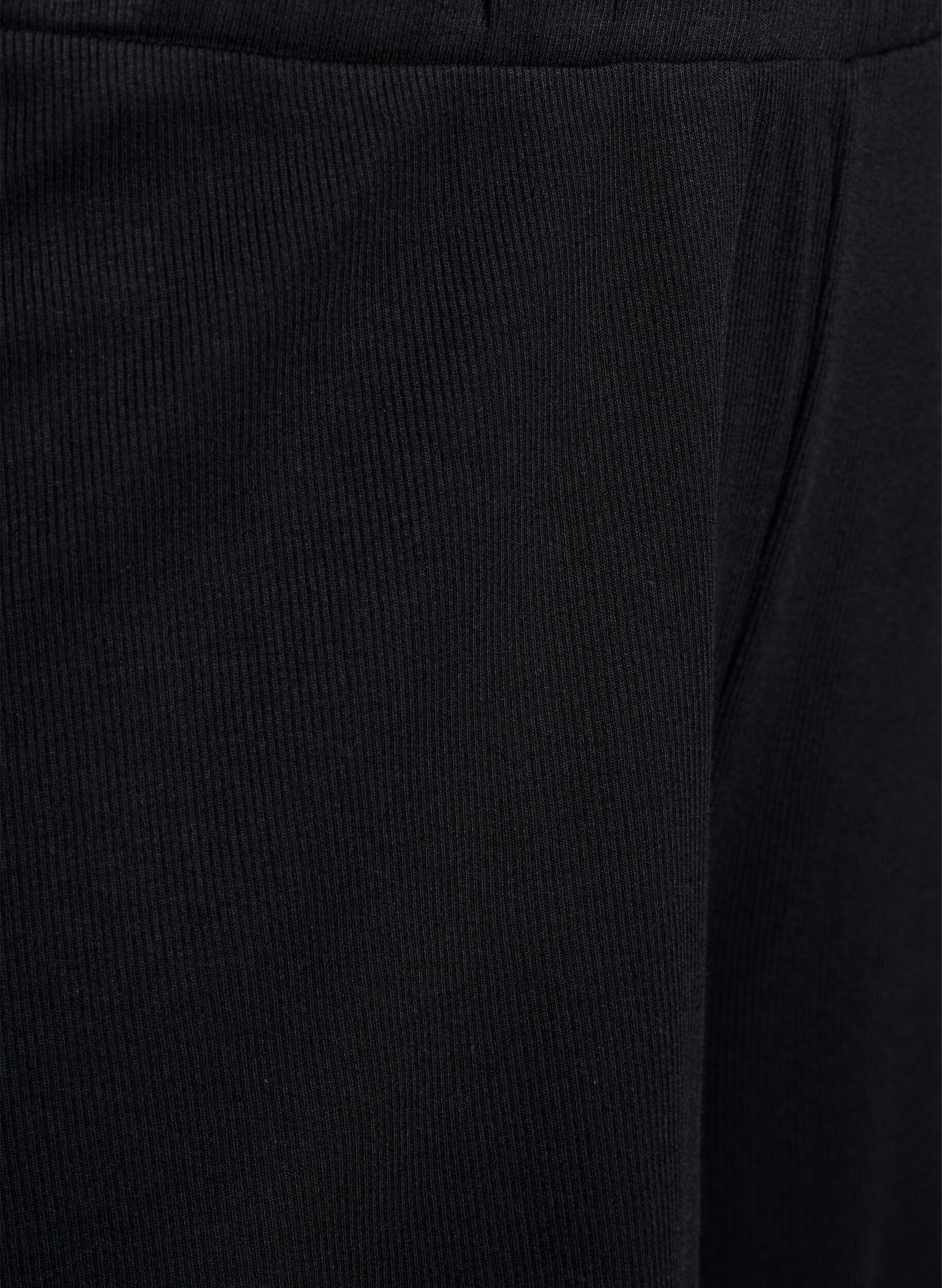 Zizzi L&oslash;se natshorts med ribstruktur og blondekant, Sort, Packshot image number 2