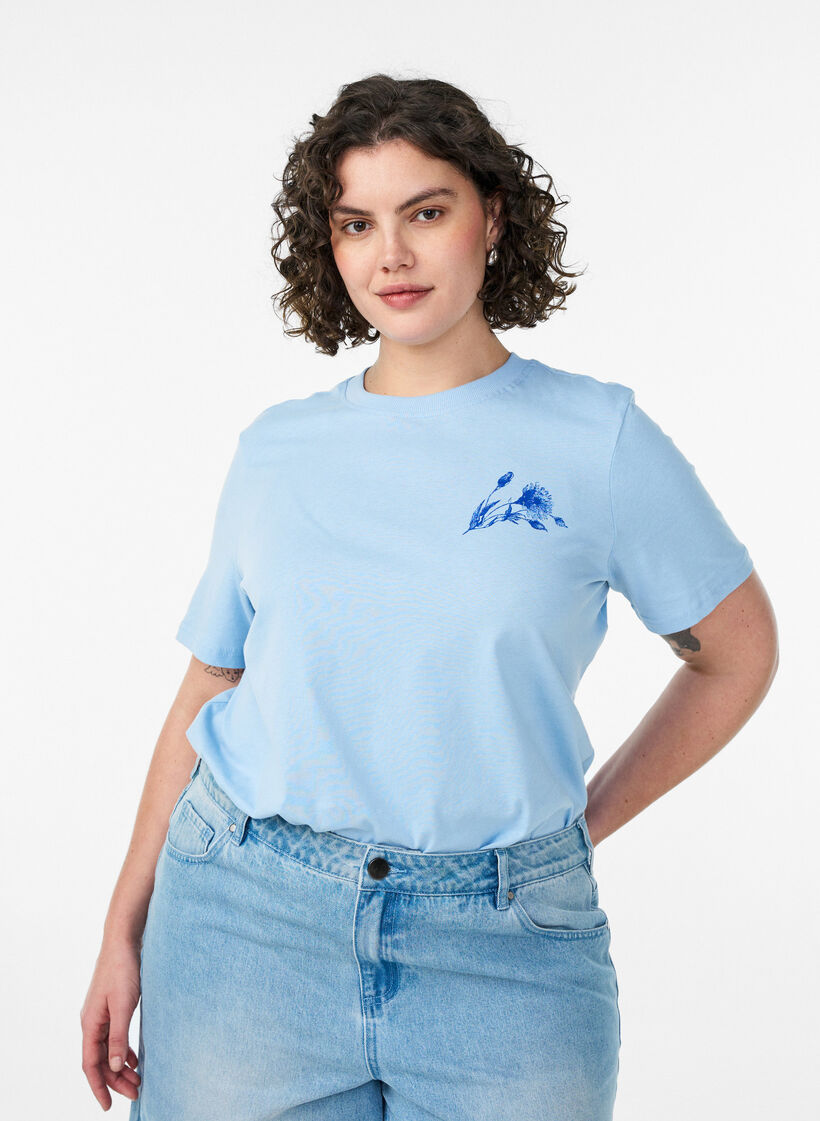 T-shirt i bomuld med print, Bl&aring;, Model image number 0