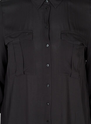 Viskose skjorte med brystlommer, Black, Packshot image number 2
