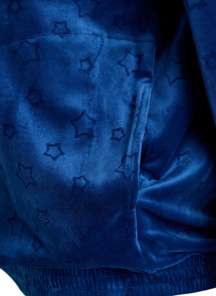 Velour cardigan med hætte og lommer, Blå, Packshot image number 3