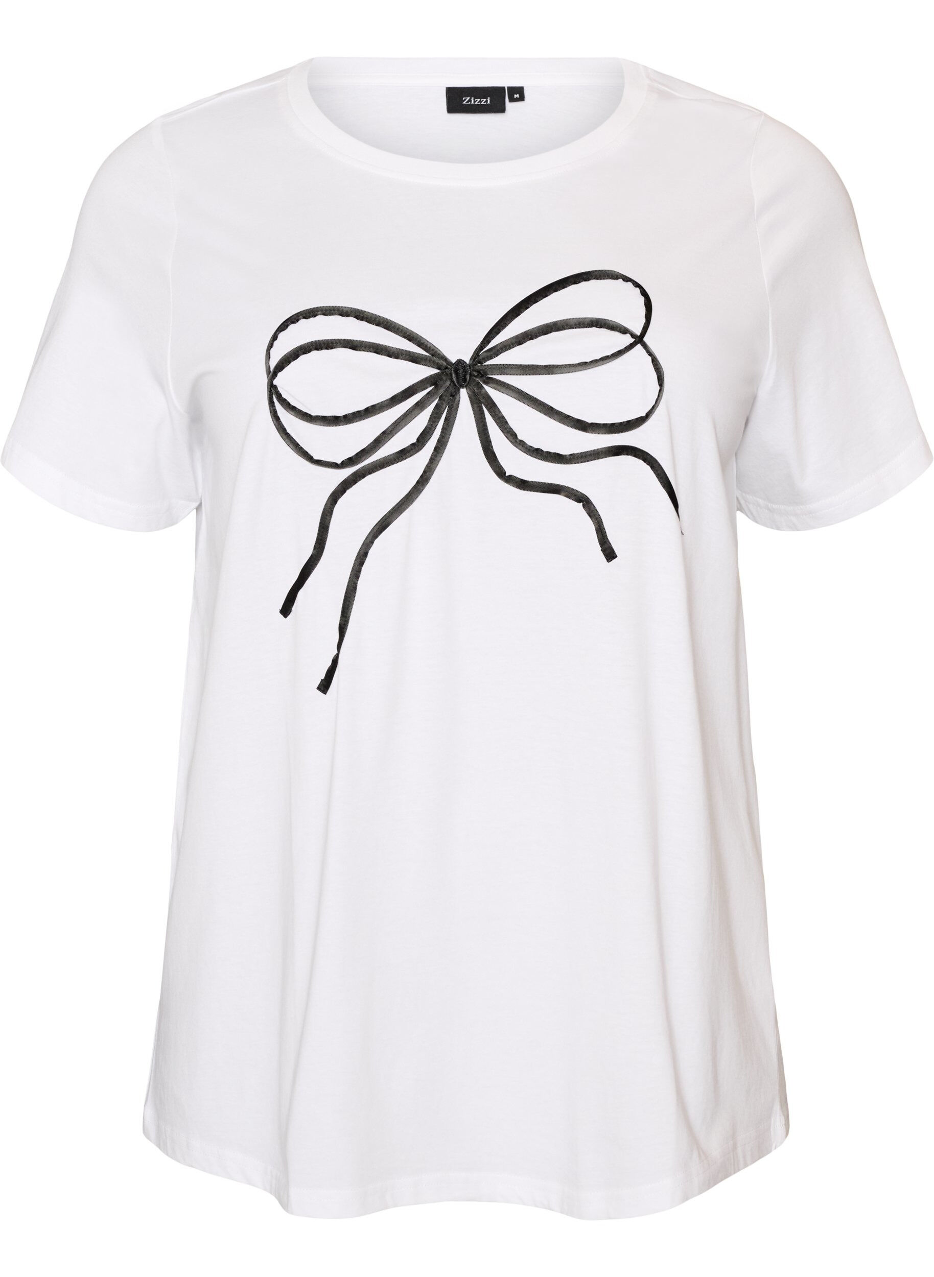 ZizziT-shirt i &oslash;kologisk bomuld med dekorativt motiv, Hvid, Packshot image number 0