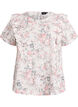 Bluse i bomuld med broderie anglaise og fl&aelig;ser, Lyser&oslash;d, Packshot image number 0