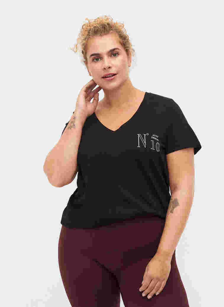 Bomulds trænings t-shirt med tryk, Black w. No. 10, Model