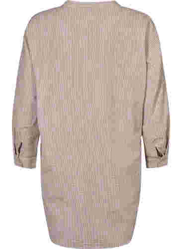 Stribet bomuldsskjorte med 3/4 ærmer, Natural Stripe, Packshot image number 1