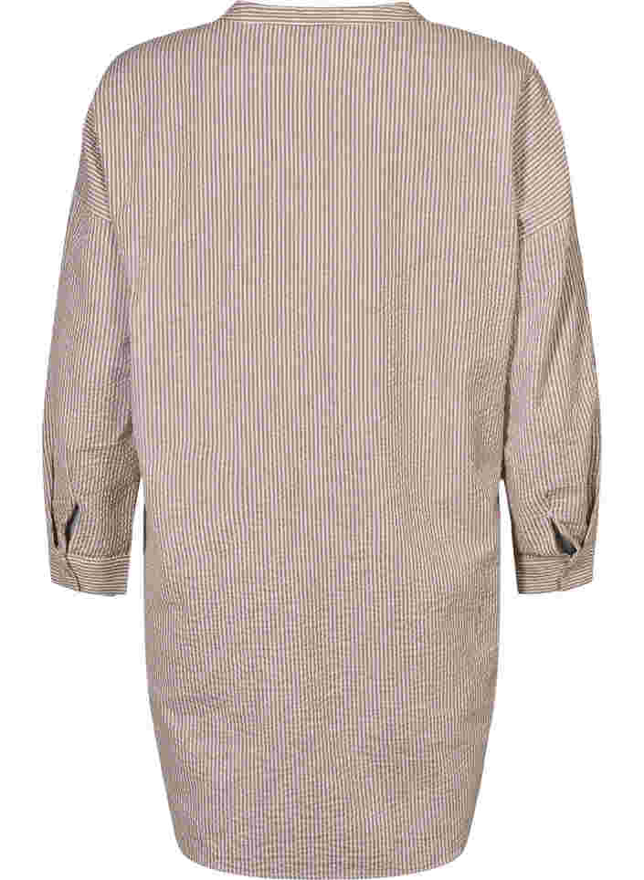 Stribet bomuldsskjorte med 3/4 ærmer, Natural Stripe, Packshot image number 1
