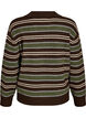 Strikbluse med striber og polokrave, Brun, Packshot image number 1