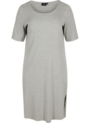 Kortærmet kjole i ribkvalitet, Light Grey Melange, Packshot image number 0