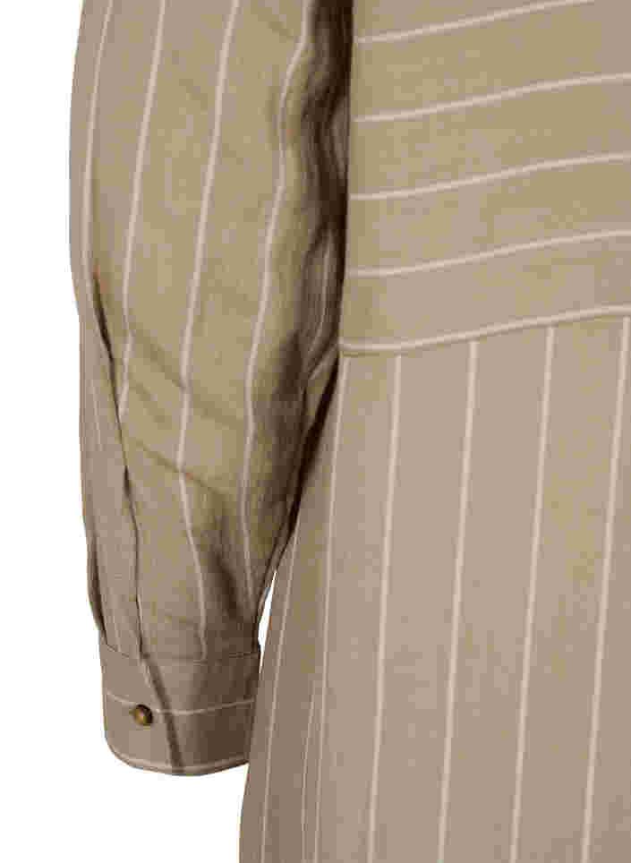 Lang stribet skjorte i viskosemix, Timber Wolf/White, Packshot image number 3