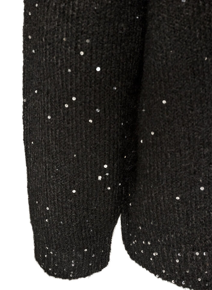 Cardigan med pailletter og knapper, Sort, Packshot image number 3