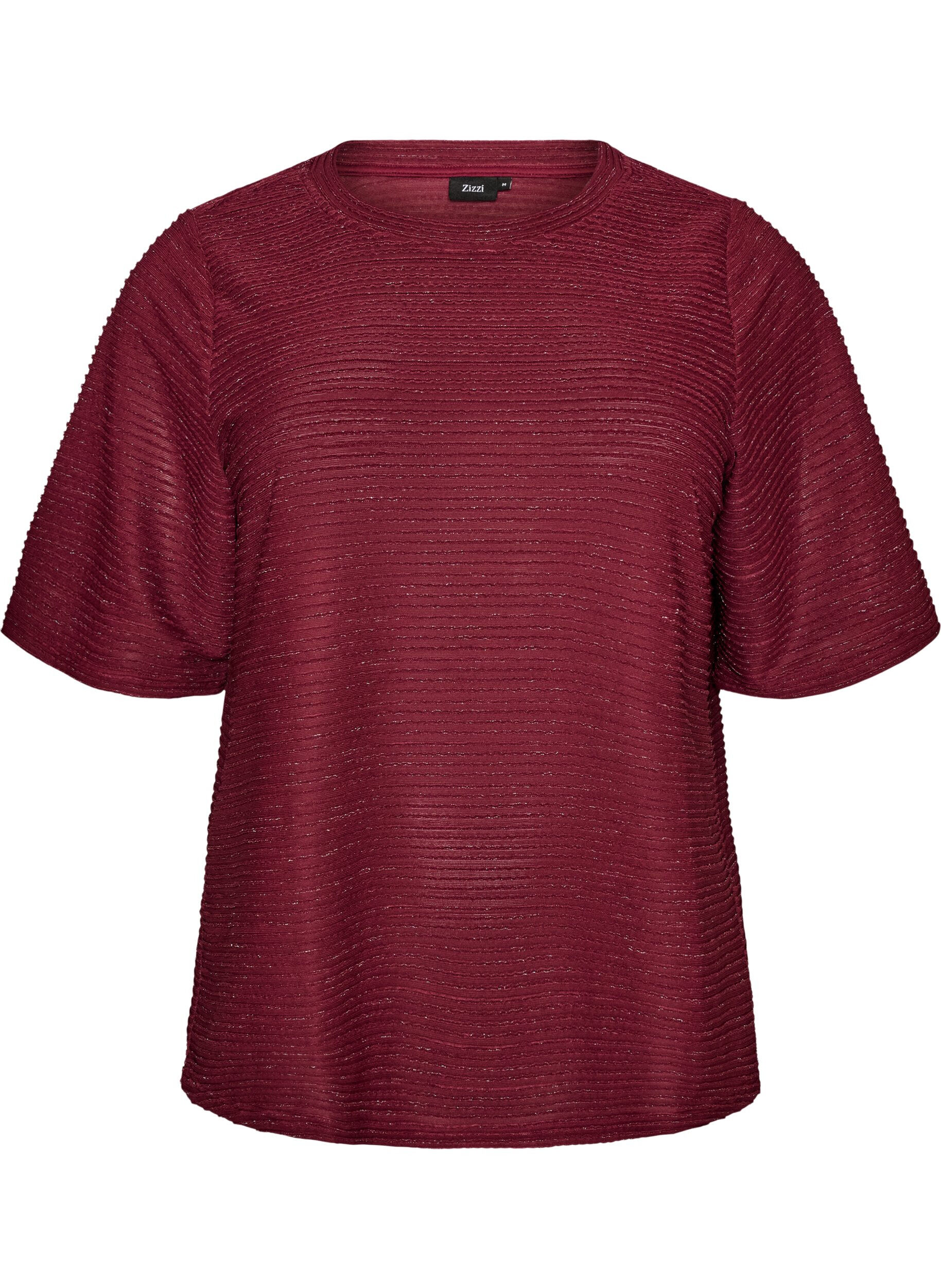 ZizziBluse med struktur og glimmer, R&oslash;d, Packshot image number 0