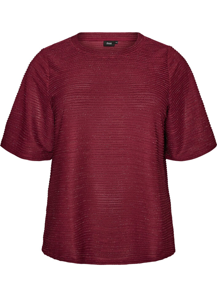 Bluse med struktur og glimmer, R&oslash;d, Packshot image number 0