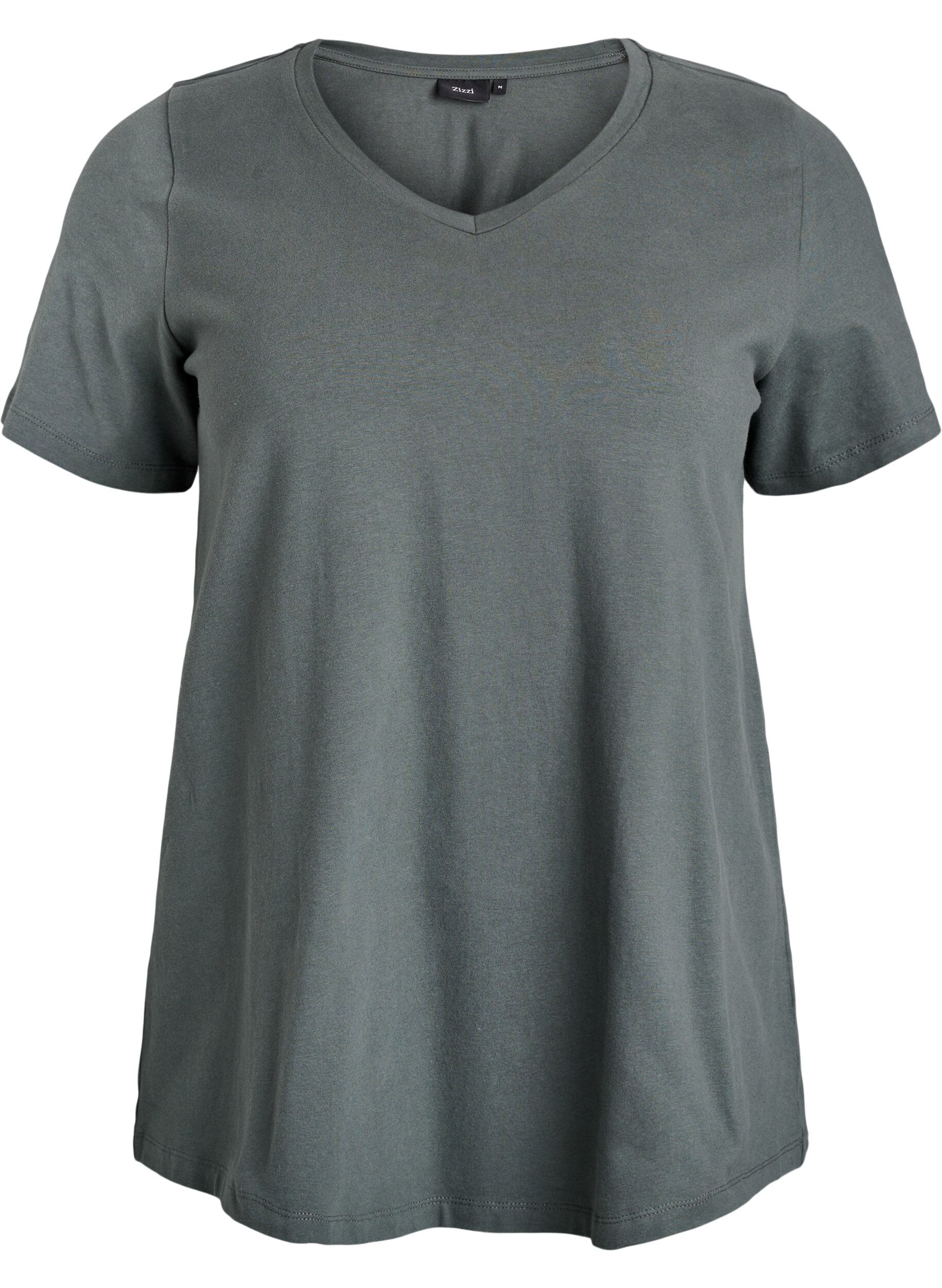 ZizziEnsfarvet basis t-shirt i bomuld, Gr&oslash;n, Packshot image number 0