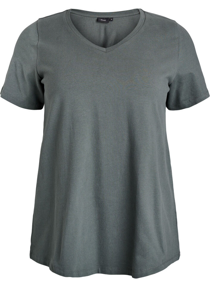 Ensfarvet basis t-shirt i bomuld, Gr&oslash;n, Packshot image number 0