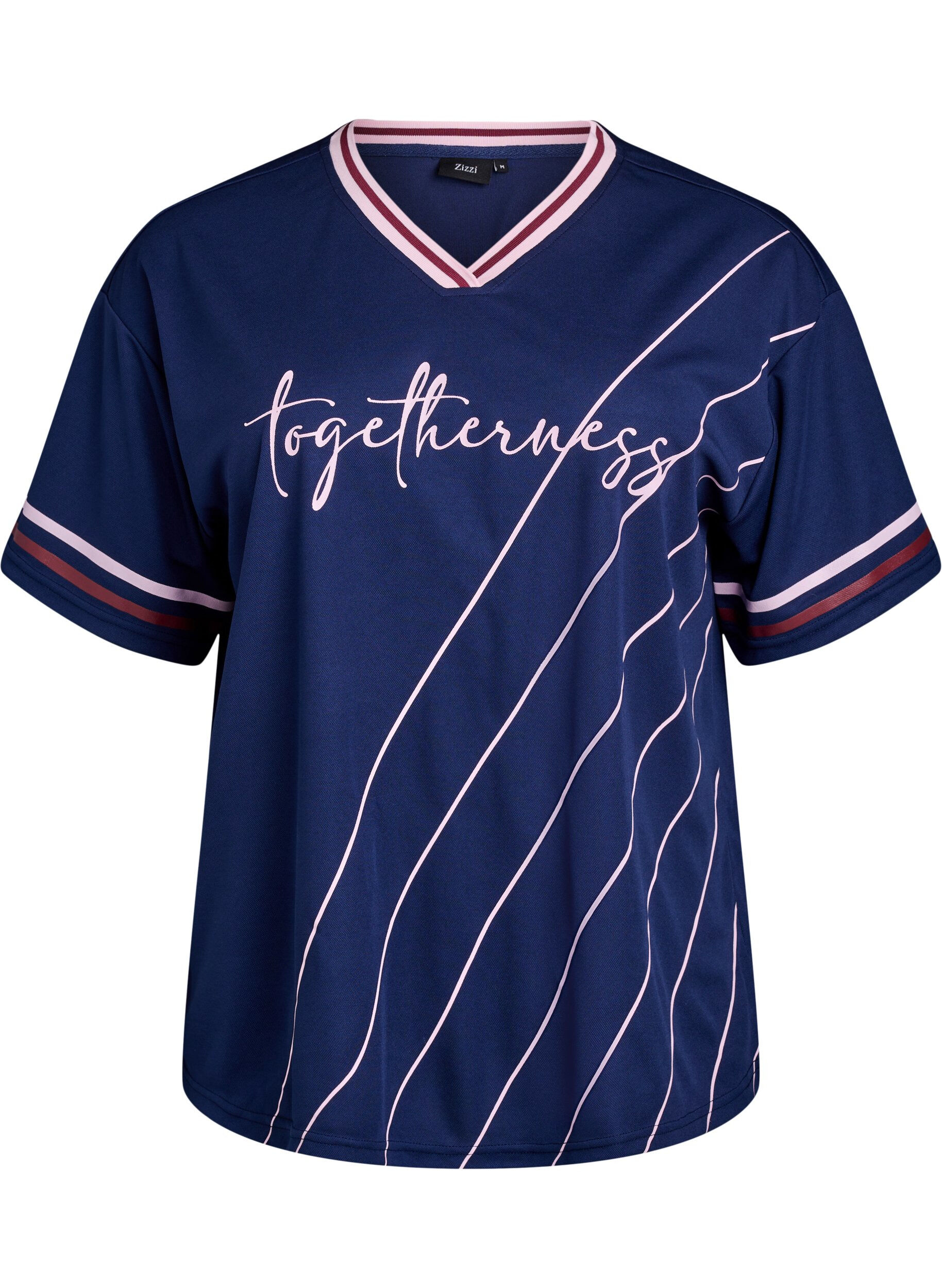 Zizzi Sporty t-shirt med striber og tekstmotiv , Bl&aring;, Packshot image number 0