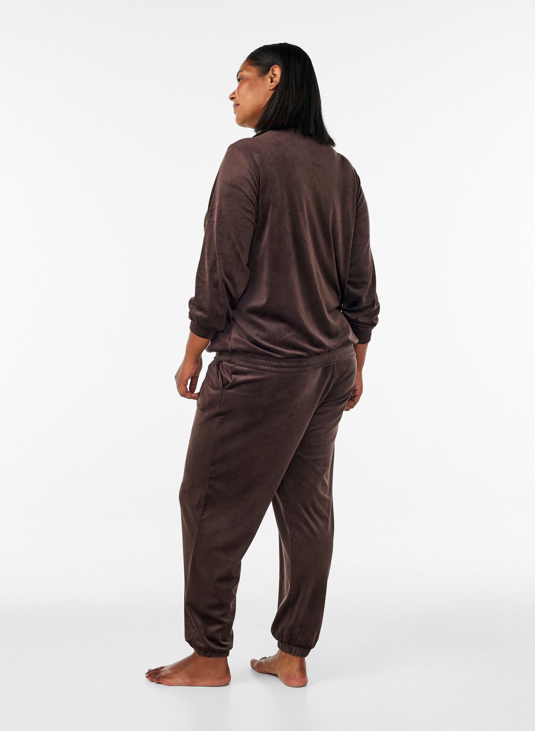 ZizziL&oslash;se bukser i velour, Brun, Model image number 1