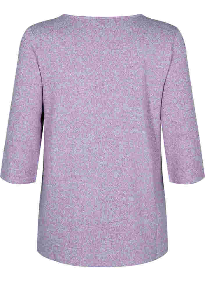 Bluse med knapper og 3/4 ærmer, Royal Lilac Melange, Packshot image number 1