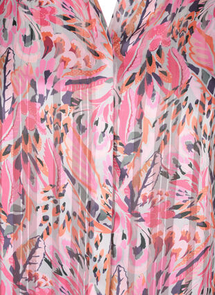 Blomstret tunika med v-hals og lange ærmer, Pink Feather, Packshot image number 2