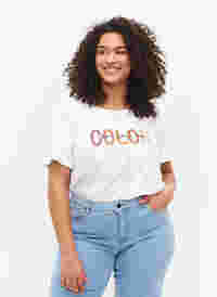 T-shirt i bomuld med print, Bright White COLOR, Model