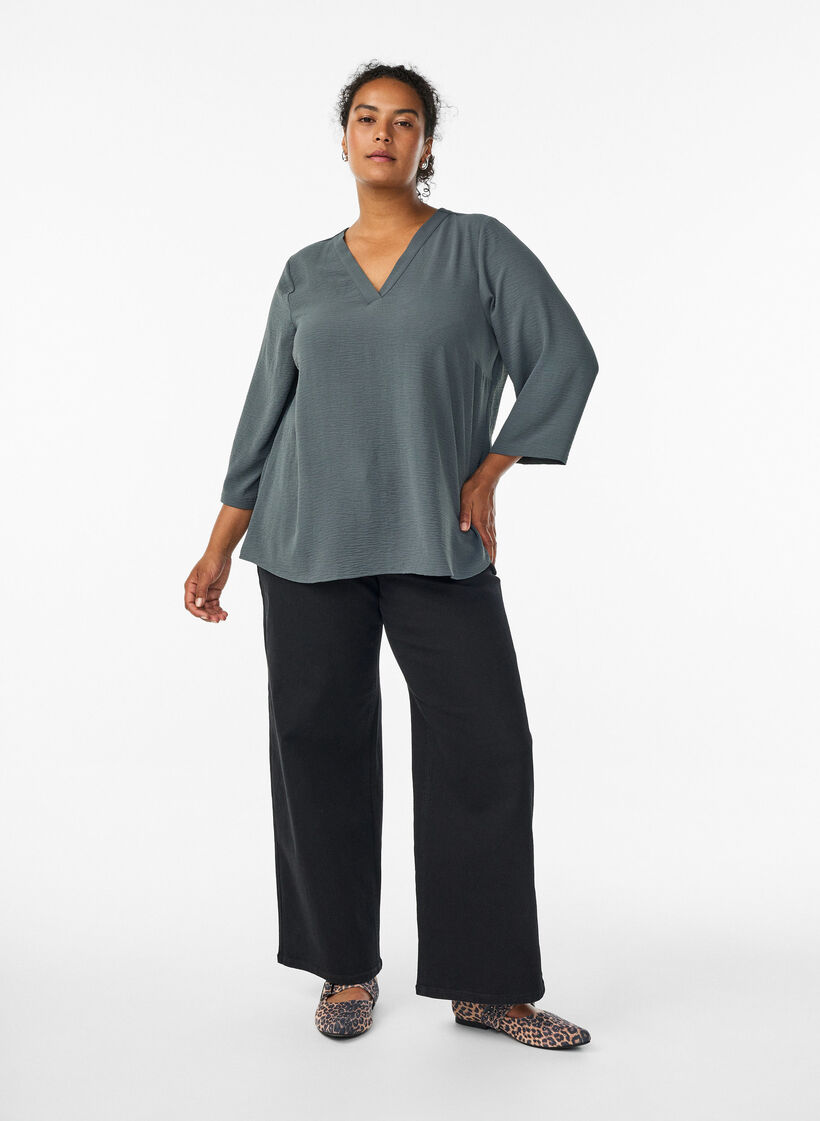 Bluse med 3/4 &aelig;rmer, Gr&oslash;n, Model image number 1