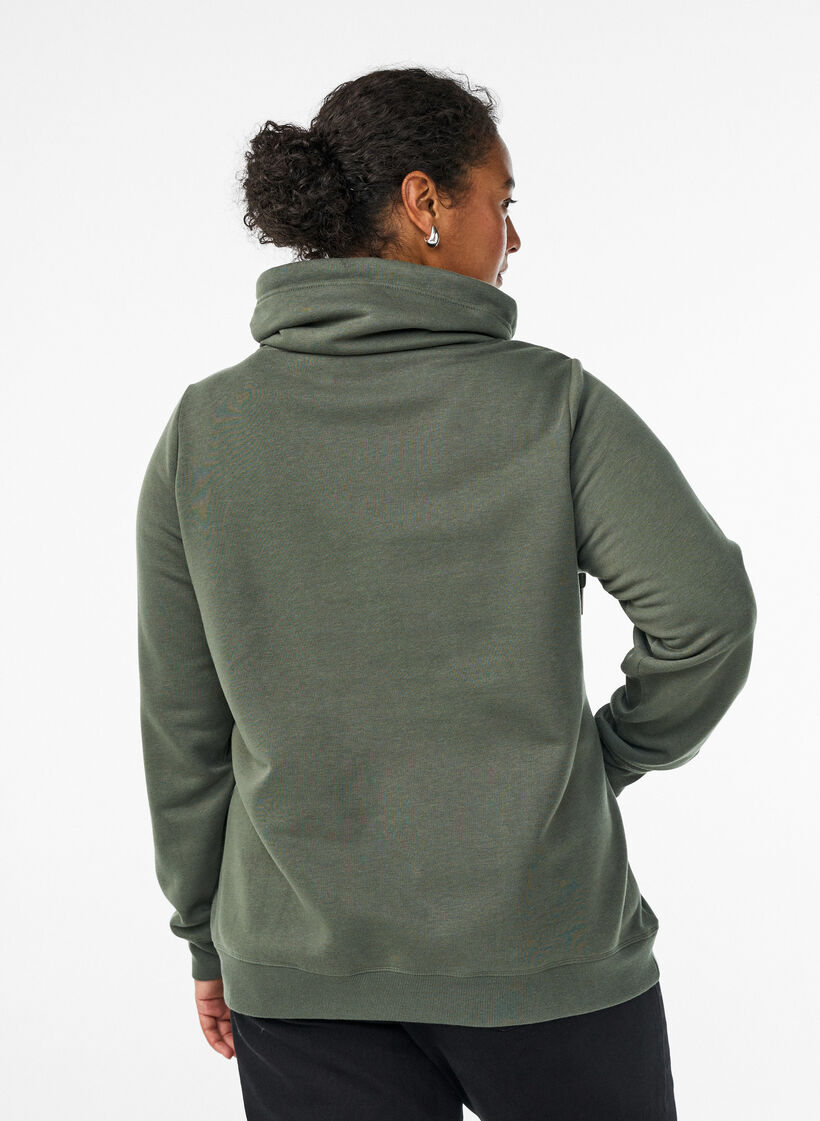 Sweatshirt med h&oslash;j krave og lommer, Gr&oslash;n, Model image number 2