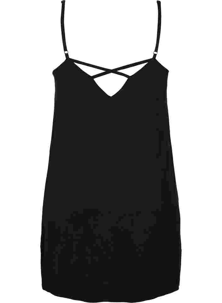 Viskose natkjole med blonder, Black, Packshot image number 1