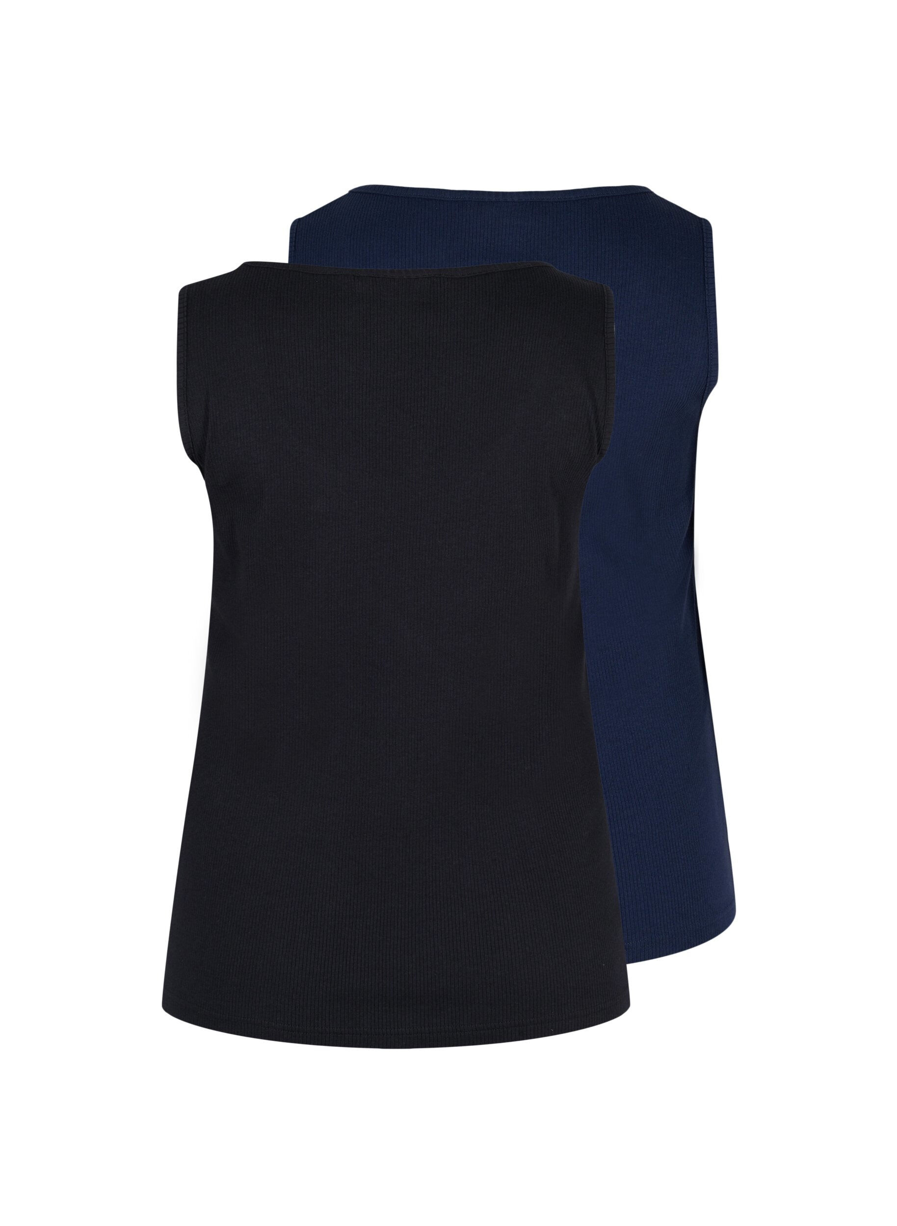 Zizzi 2-pak basis tanktop i rib, Black/Navy Blazer, Packshot image number 1