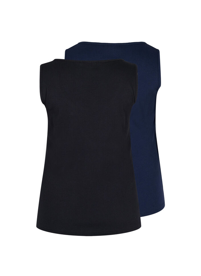 2-pak basis tanktop i rib, Black/Navy Blazer, Packshot image number 1