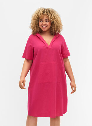 Kortærmet kjole med hætte, Beetroot Purple, Model image number 0