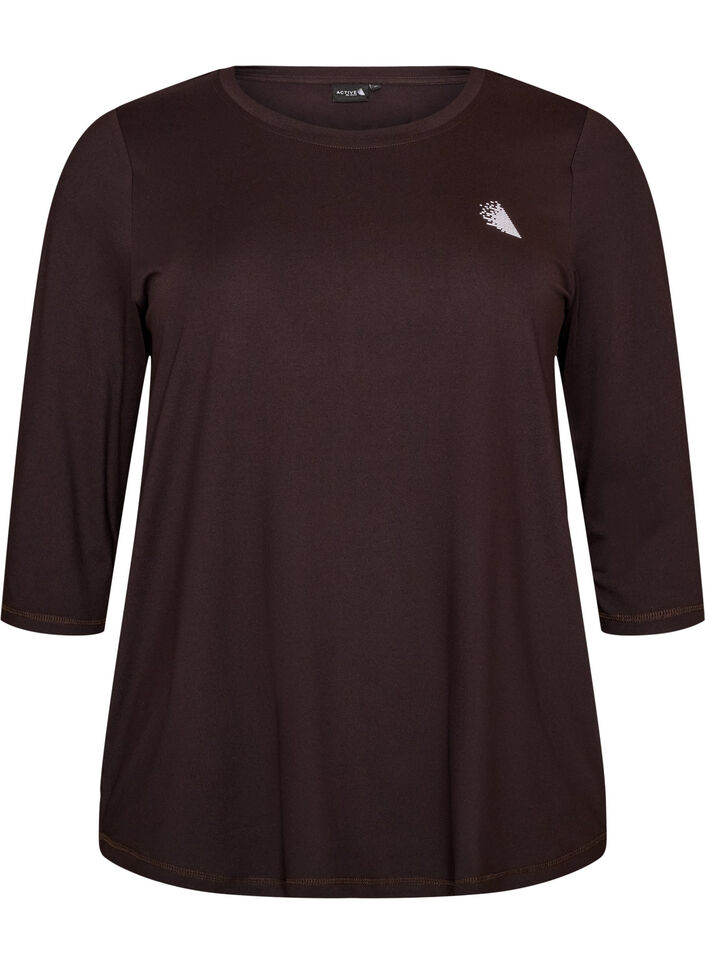 Tr&aelig;ningsbluse med 3/4-&aelig;rmer, Brun, Packshot image number 0