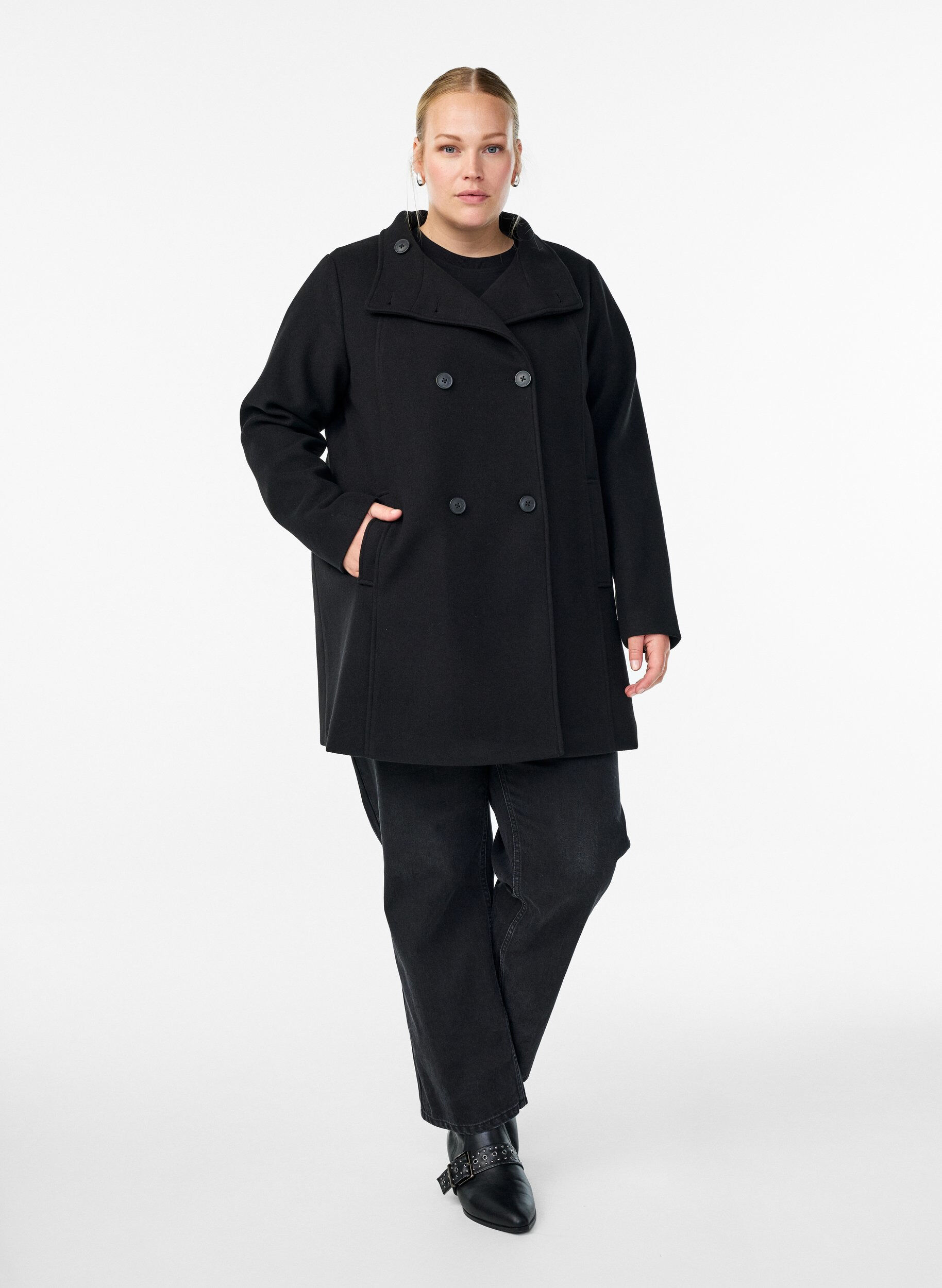 ZizziKort frakke med A-facon, Sort, Model image number 1