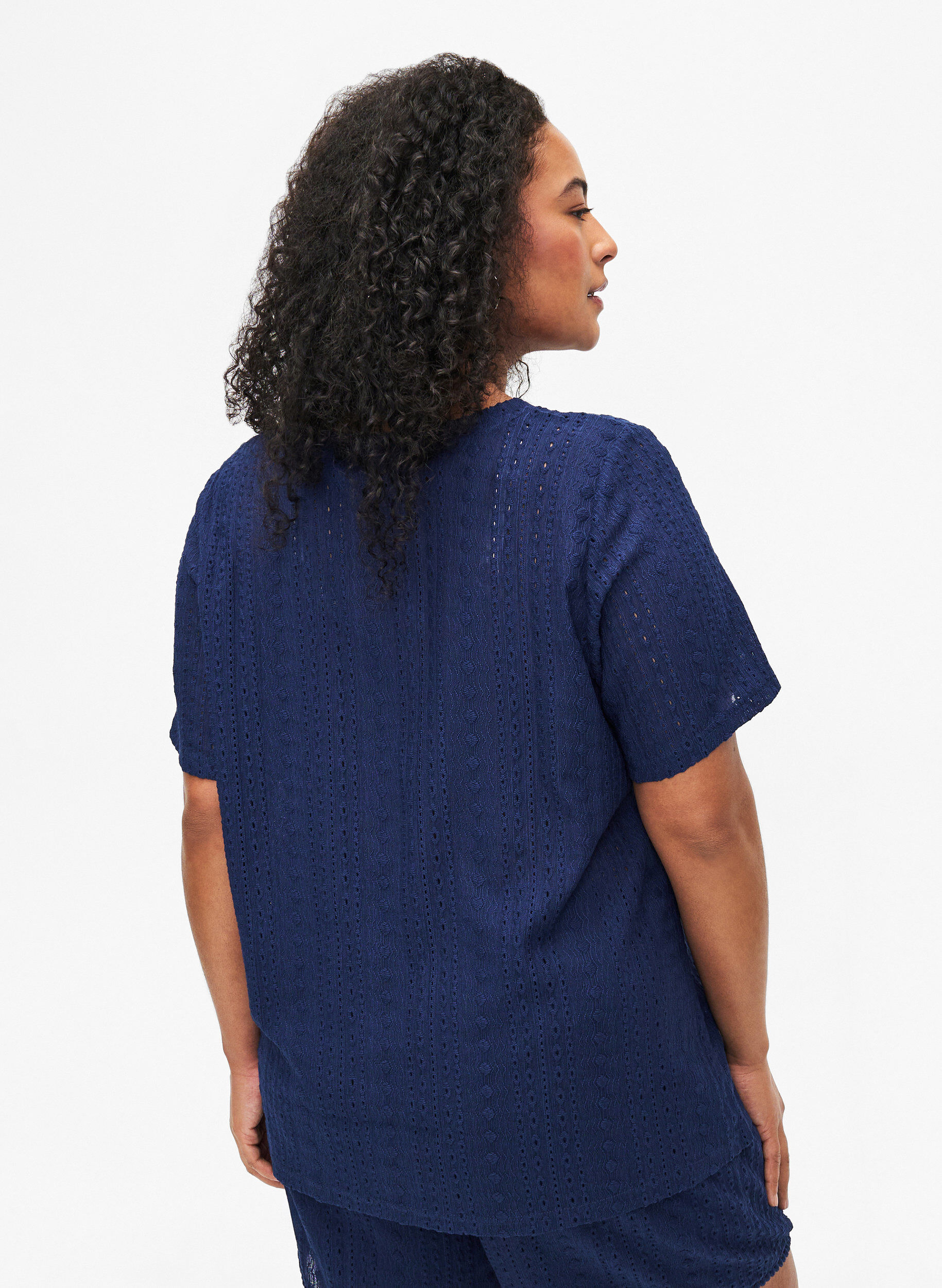 Zizzi Kort&aelig;rmet bluse med strukturm&oslash;nster, Medieval Blue, Model image number 1