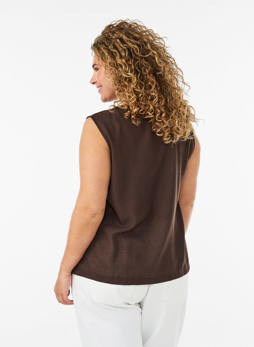 &AElig;rmel&oslash;s vest med V-udsk&aelig;ring og knapper, Brun, Model image number 2