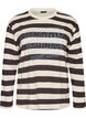 Stribet jerseybluse med sporty tekstprint, Brun, Packshot image number 0