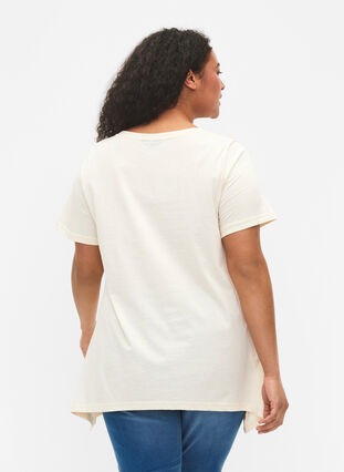 T-shirt i bomuld med teksttryk, Buttercream HAPPY, Model image number 1
