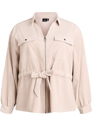 Skjortejakke i fløjl med bindebælte og lommer, Beige