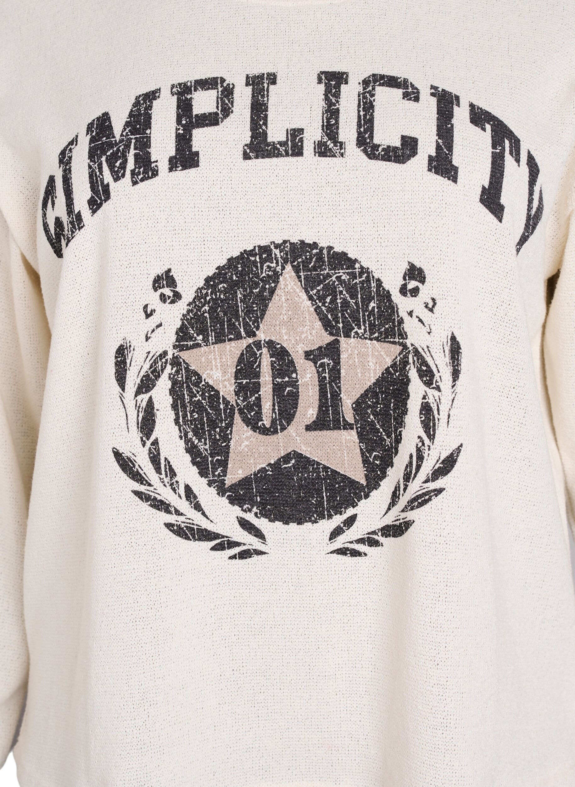 Zizzi Sweatshirt i strukturjersey med frontprint, Beige, Packshot image number 2